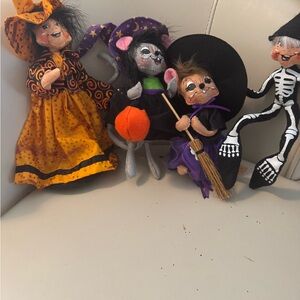 Annalee Halloween Witch and Skeleton Dolls Set